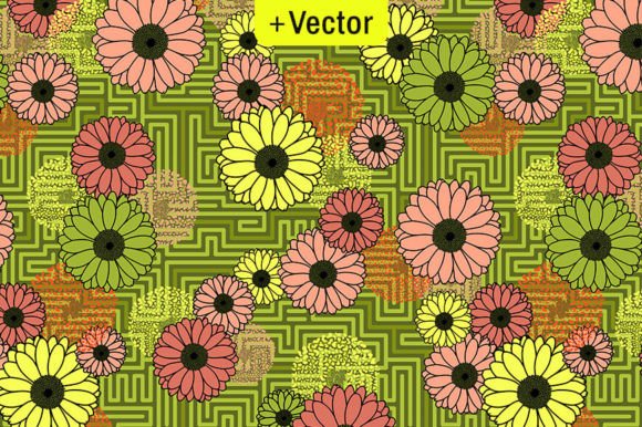 Download Funky Flowers Clash Sage Green Pattern - Funky flowers Collection
