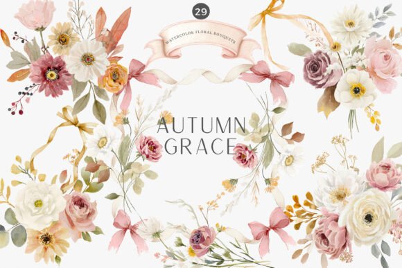 Download Autumn Florals Watercolor Bouquets Png - Floral Collection