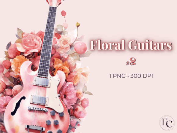 Download Pink Floral Guitar Watercolor Clipart - Floral Collection