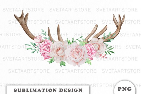 Download Watercolor Floral Deer Antlers Png - Floral Collection