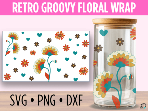 Download Retro Groovy Floral 20oz Glass Can Wrap - Floral Collection