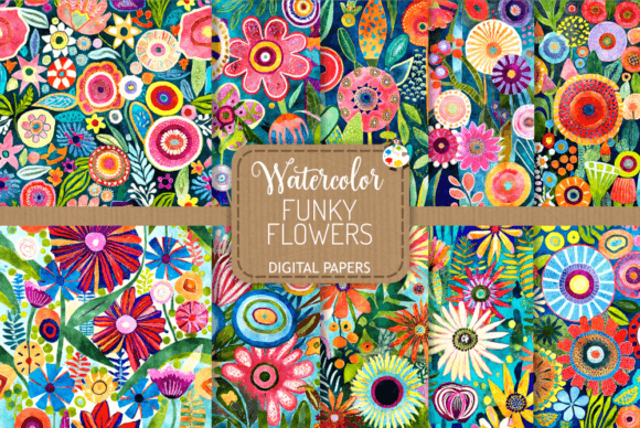 Download Funky Flowers - Watercolor Patterns - Funky flowers Collection
