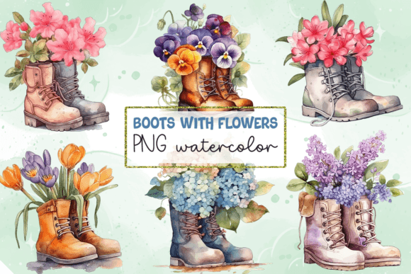 Download Boots with Flowers PNG Watercolor - Flowers png Collection
