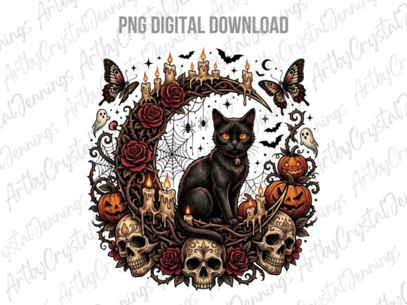 Download Spooky Gothic Black Cat Halloween PNG - Spooky Collection